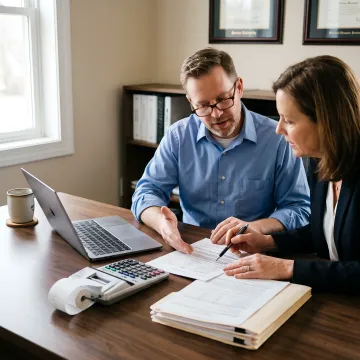 Business owner reviewing bridge loan documents