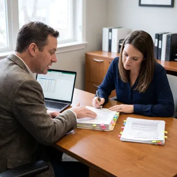 Financial specialist reviewing SBA loan documents with a woman business owner