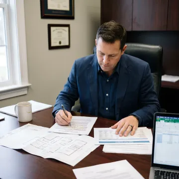 Financial professional reviewing commercial real estate loan documents