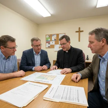 Church leaders reviewing loan documents
