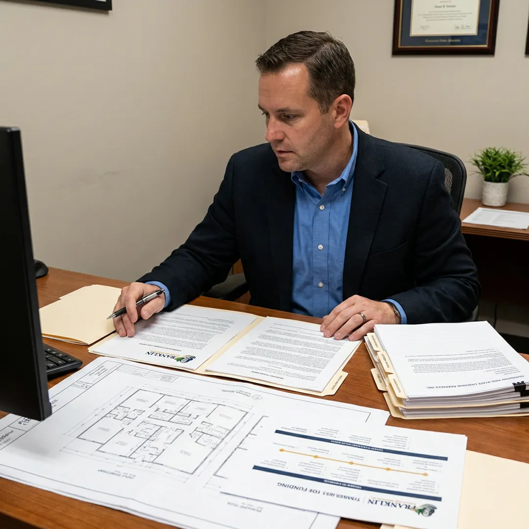 Financial advisor reviewing commercial real estate loan documents