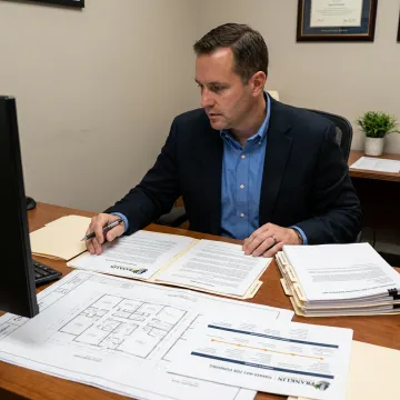 Financial advisor reviewing commercial real estate loan documents