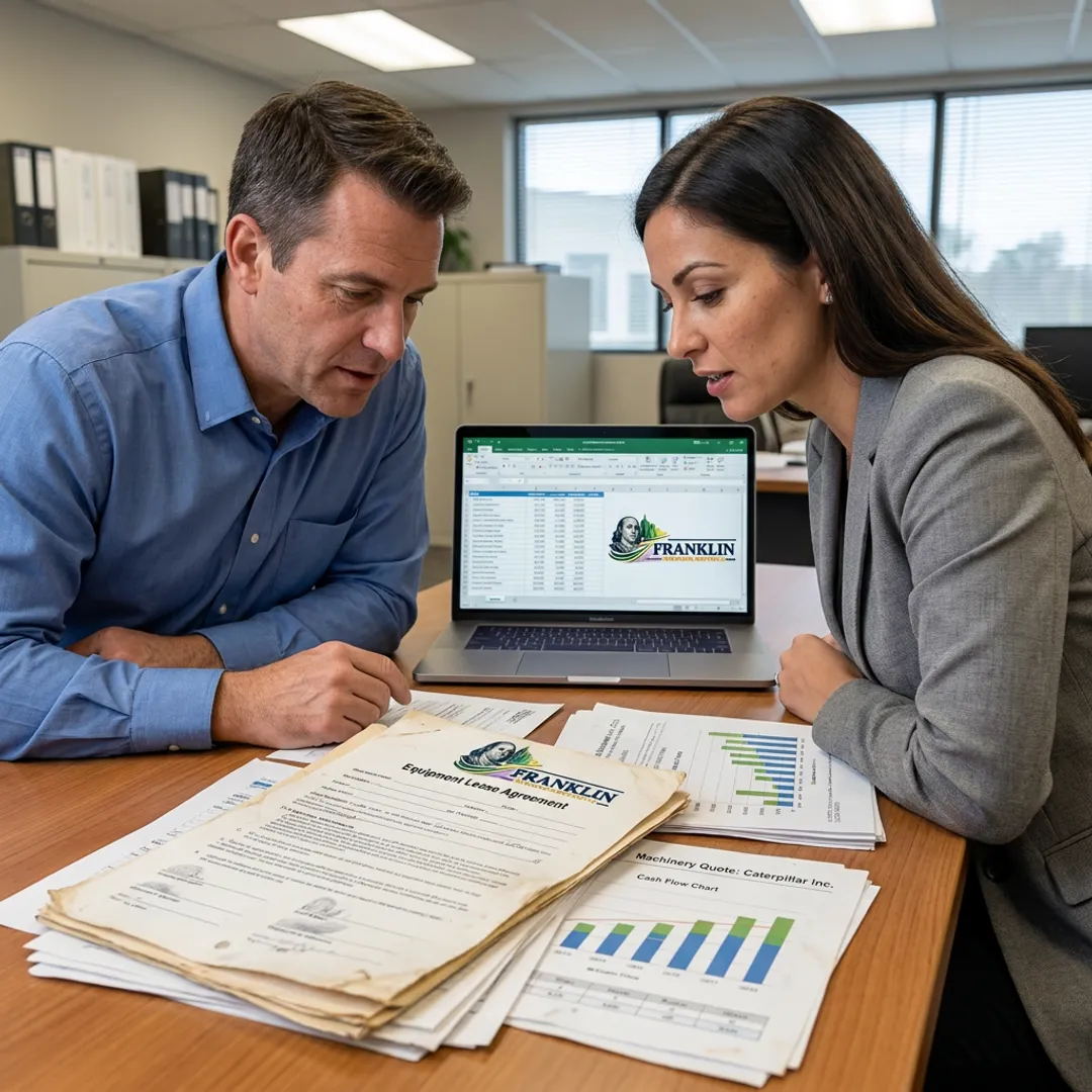 Business owner reviewing equipment financing paperwork