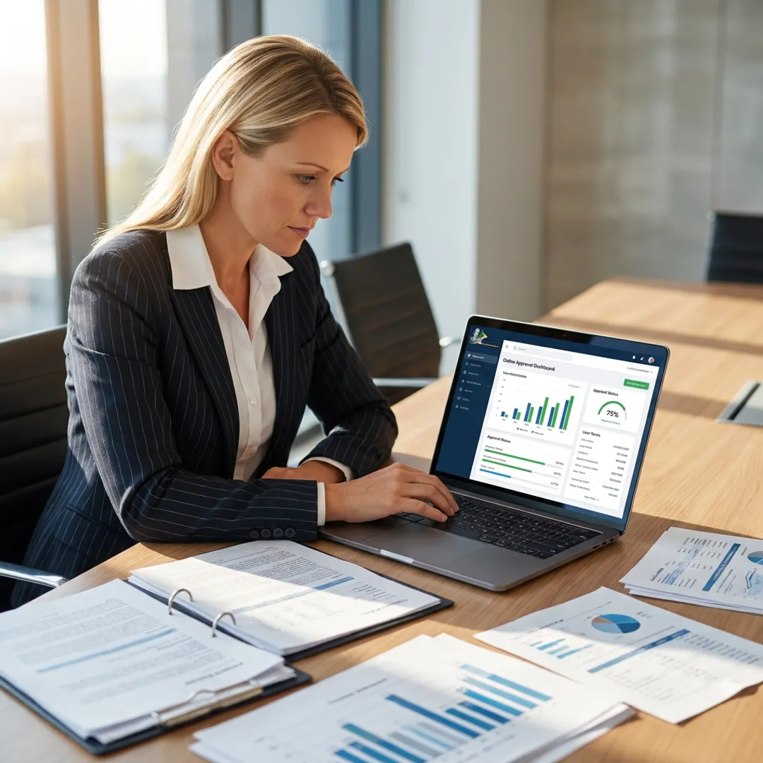 Small business owner reviewing online loan options