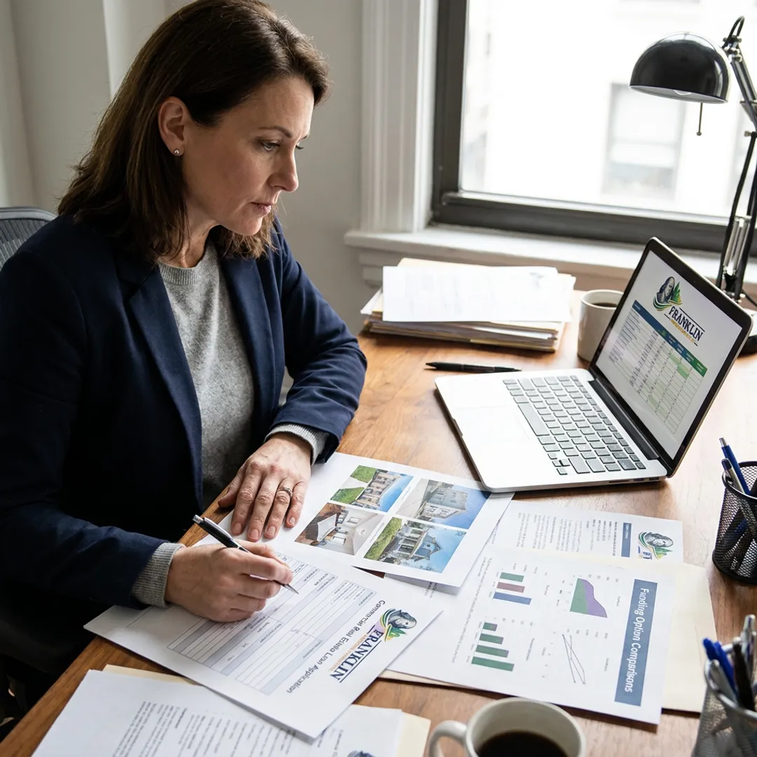 Financial specialist reviewing commercial real estate loan documents