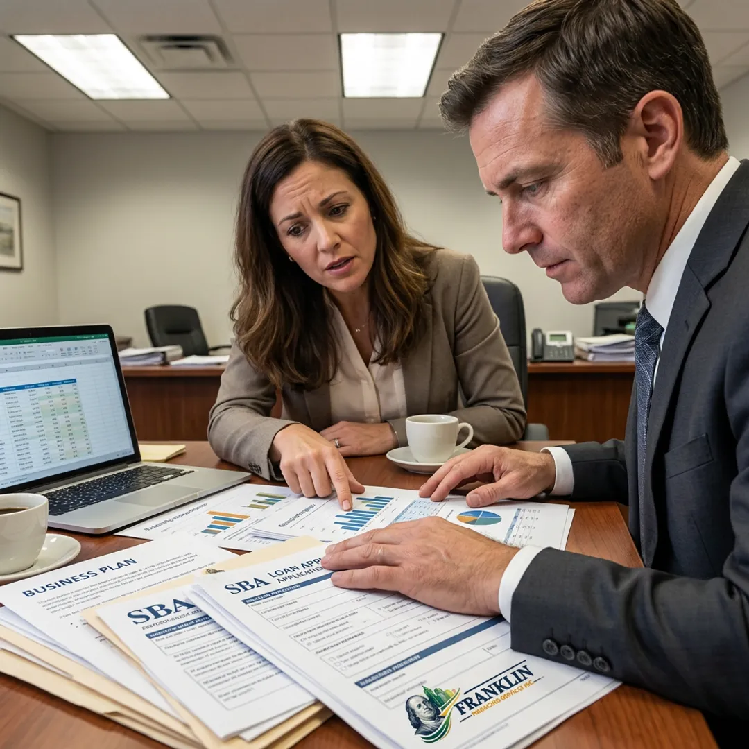 Financial specialist reviewing SBA loan documents