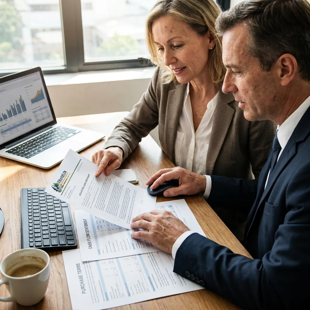 Advisor reviewing acquisition financing documents