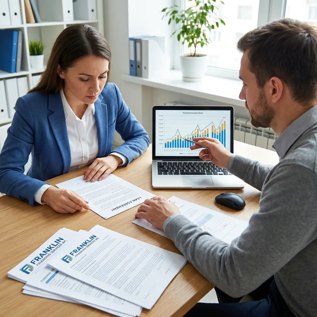 Small business owner discussing term loan options