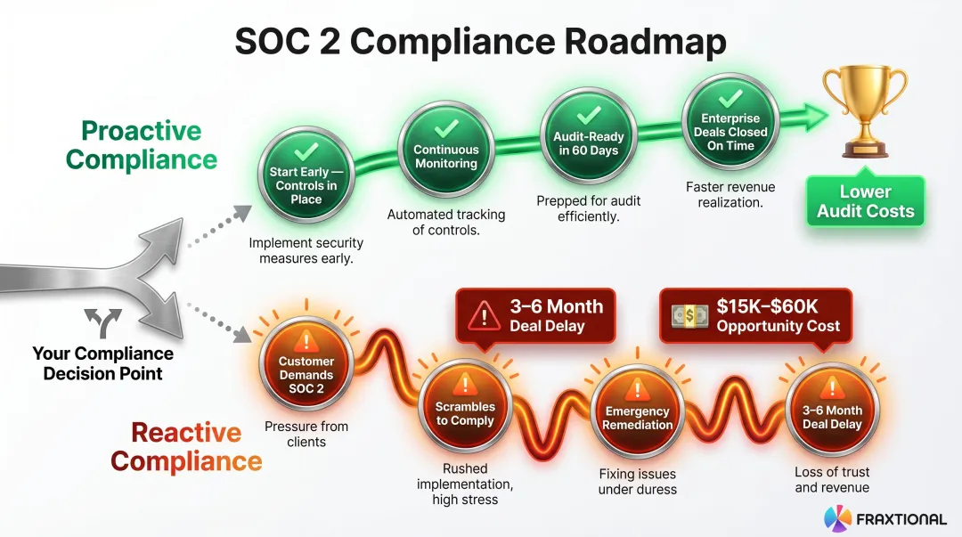 Cost of delaying SOC 2 compliance reactive versus proactive startup comparison timeline