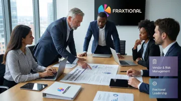 Fractional compliance officer reviewing vendor due diligence framework documentation with fintech team