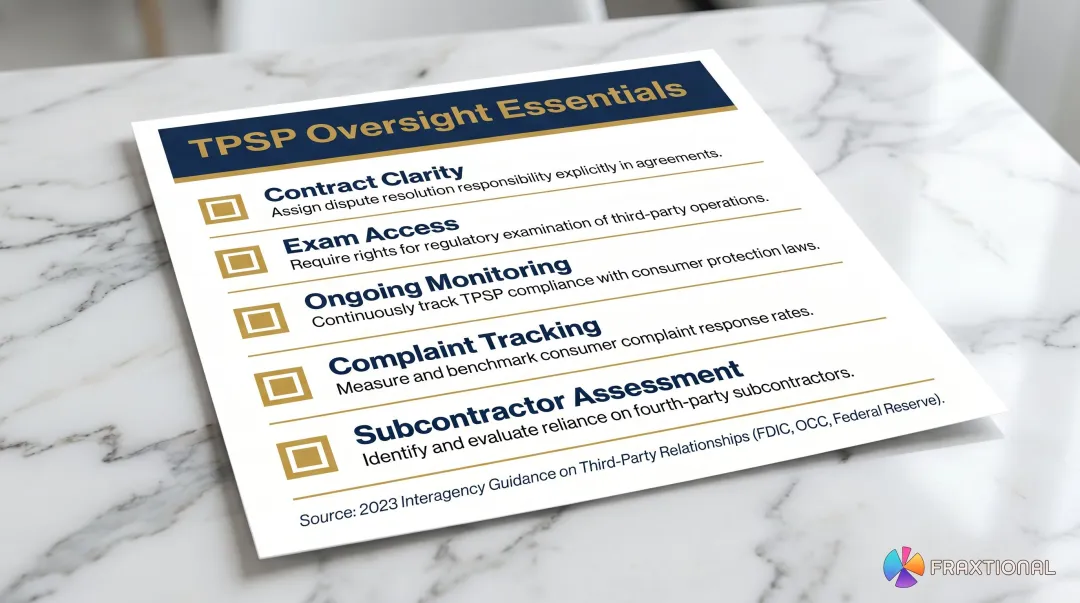Fintech sponsor bank third-party oversight five key compliance requirements checklist