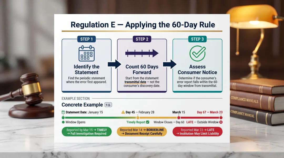 3-step Regulation E 60-day rule correct calculation process flow