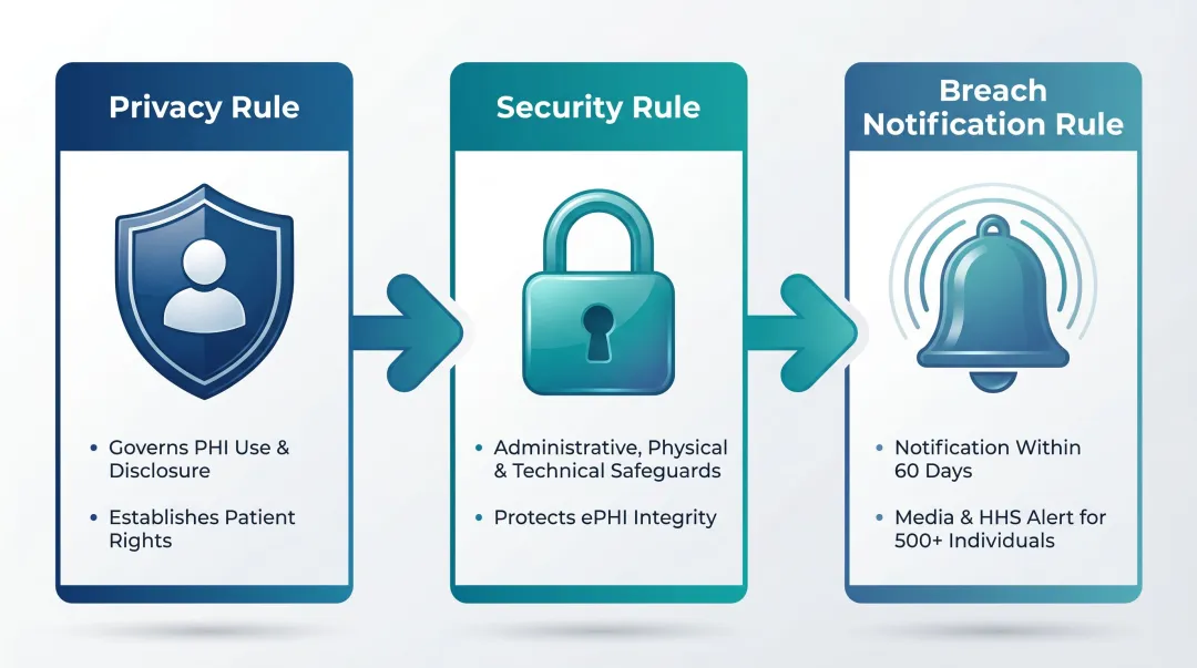 HIPAA three core rules privacy security and breach notification explained