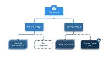 Complex shell company layered ownership structure diagram obscuring beneficial ownership