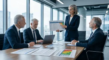 Financial services compliance consulting team reviewing regulatory documentation in office