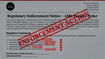 Financial regulatory enforcement action documents showing large AML penalty assessment