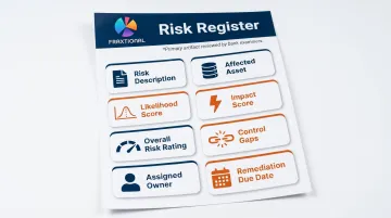 Bank security risk register components with eight required fields for examiner documentation