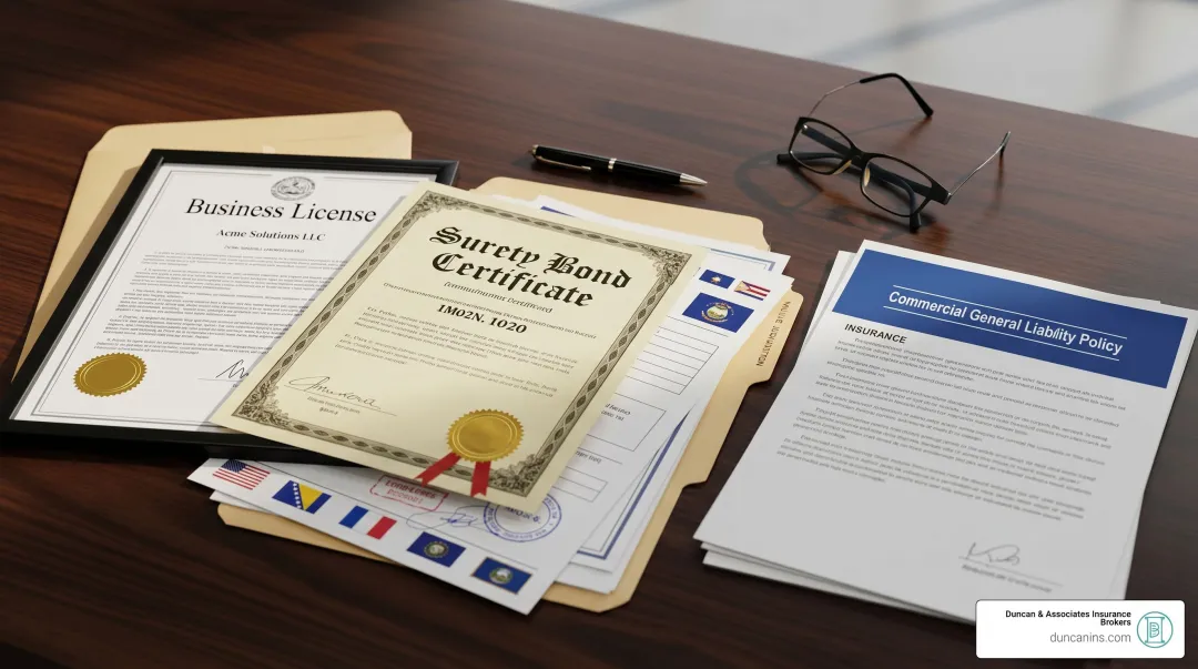 State regulatory compliance documents and surety bond paperwork for financial license applications