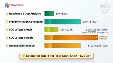 SOC 2 compliance cost breakdown by category with 2025 to 2026 pricing ranges