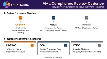 Financial compliance review frequency schedule by regulator and risk area infographic