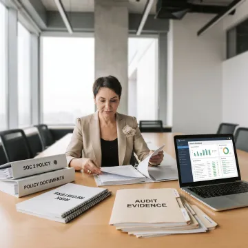 Consultant organizing SOC 2 compliance documentation