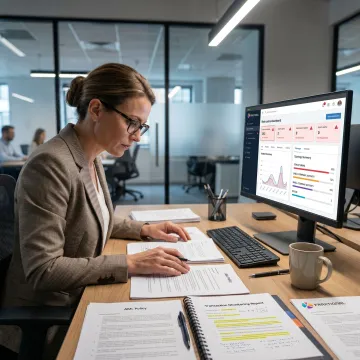 AML compliance consultant reviewing financial risk controls