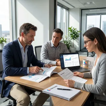 Risk management consultants reviewing compliance controls
