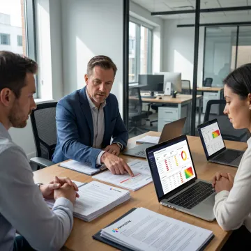 Fintech compliance consultant reviewing regulatory documents