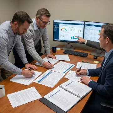 Operational risk consultants reviewing compliance controls