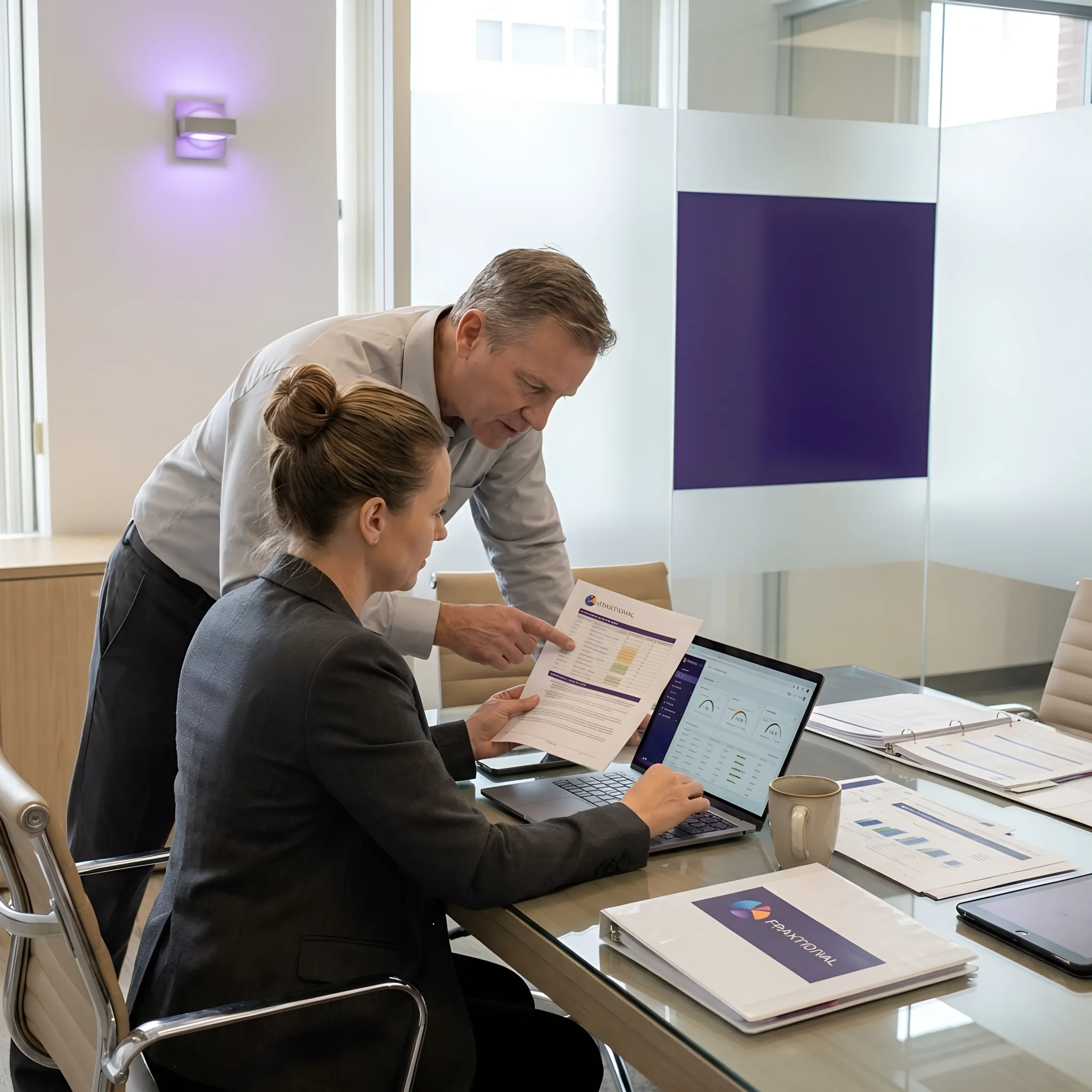 Risk management consultants reviewing compliance controls