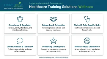 Six types of healthcare training programs organized by category infographic