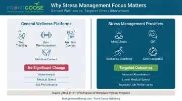 General wellness programs versus stress-focused interventions outcomes comparison infographic