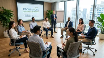 Leadership team engaged in mental fitness training session in modern workplace