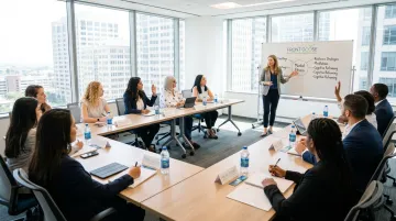 Corporate mental fitness training workshop with leadership team in modern office setting