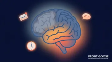 Abstract brain diagram showing stress response deactivating prefrontal cortex decision-making