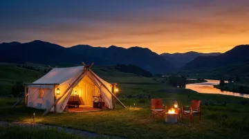 Montana wilderness luxury resort camp surrounded by open meadows and mountains