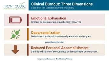 Three dimensions of clinical burnout emotional exhaustion depersonalization reduced accomplishment