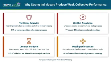 Four failure modes of high-caliber leadership teams comparison infographic