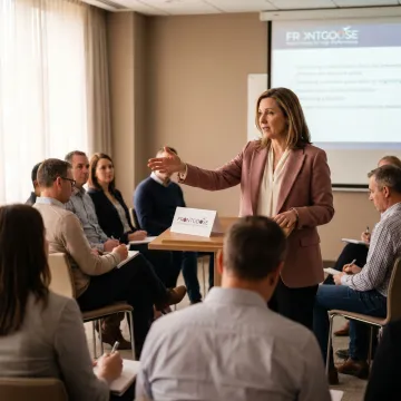 Mental health speaker leading a workplace event