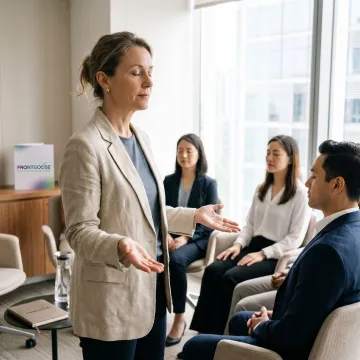 Facilitator leading employee mental fitness training