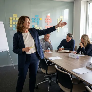 Facilitator guiding leadership workshop exercises
