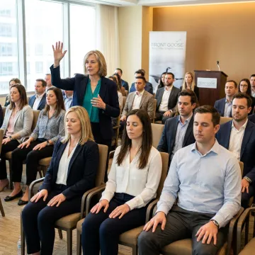 Mindfulness speaker leading a corporate audience