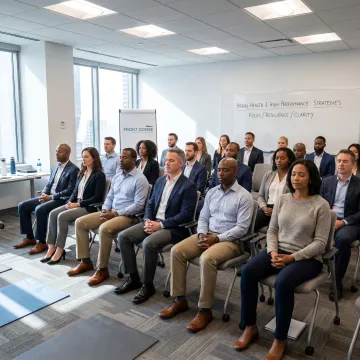 Corporate team participating in brain health workshop