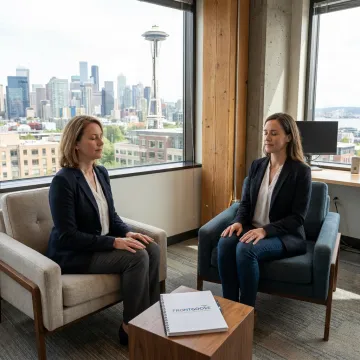 Woman executive practicing mindfulness coaching in Seattle
