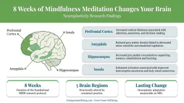 8-week mindfulness meditation brain changes neuroplasticity research findings infographic