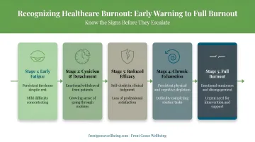 Healthcare burnout warning signs progression from early fatigue to full burnout