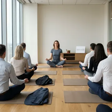 Employees practicing on-site corporate yoga and meditation