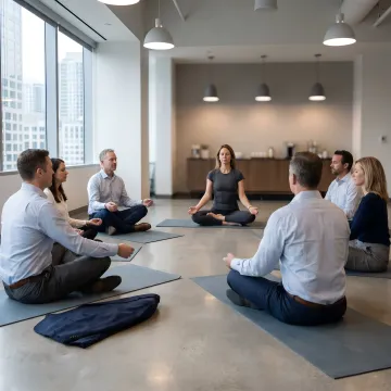 Instructor leading workplace meditation class