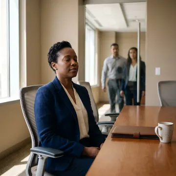 Leader practicing mindfulness before a meeting