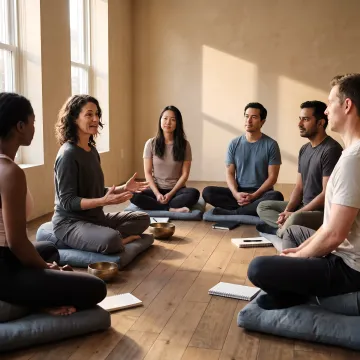 Instructor guiding retreat participants in meditation